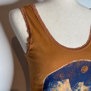 Bandit Brand Caramel Brown Lace Trim Scoop Neck Desert Dremin’ Tank Top Size M